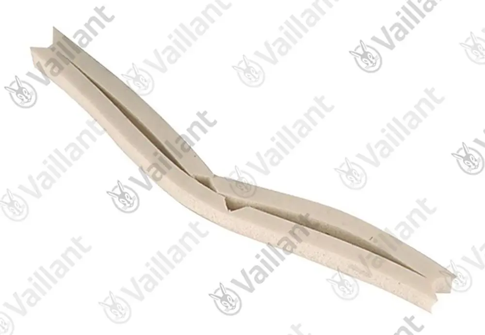 Vaillant Dichtung aus SL-Schaum, gebogene Form, mit einer mittigen Einkerbung, beige Farbgebung.